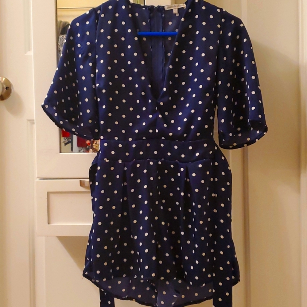 Charlotte Russe XS polka dot navy romper